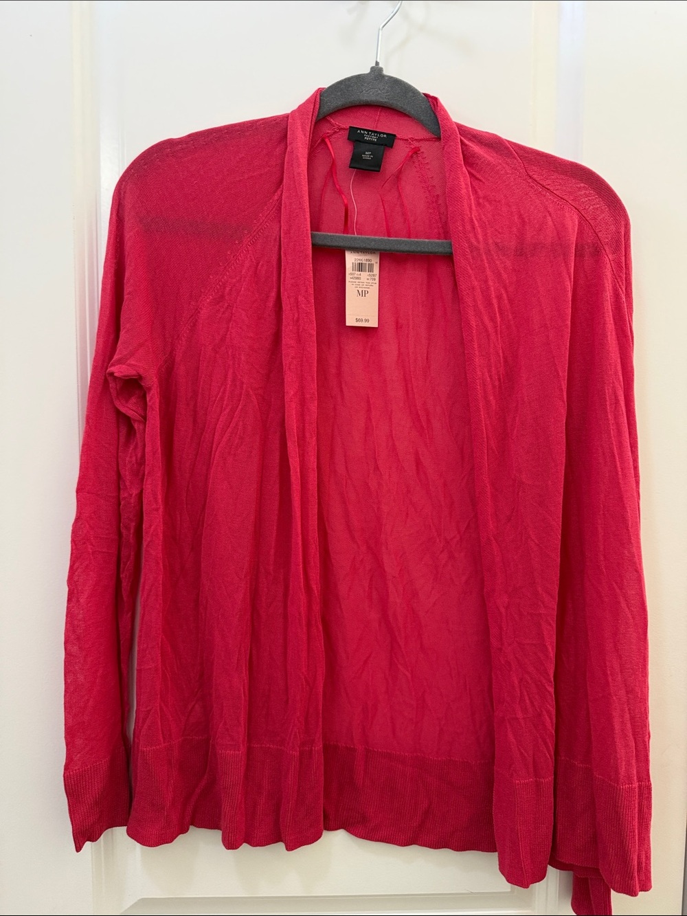 Ann Taylor Open-Front Lightweight Cardigan in Hot Pink